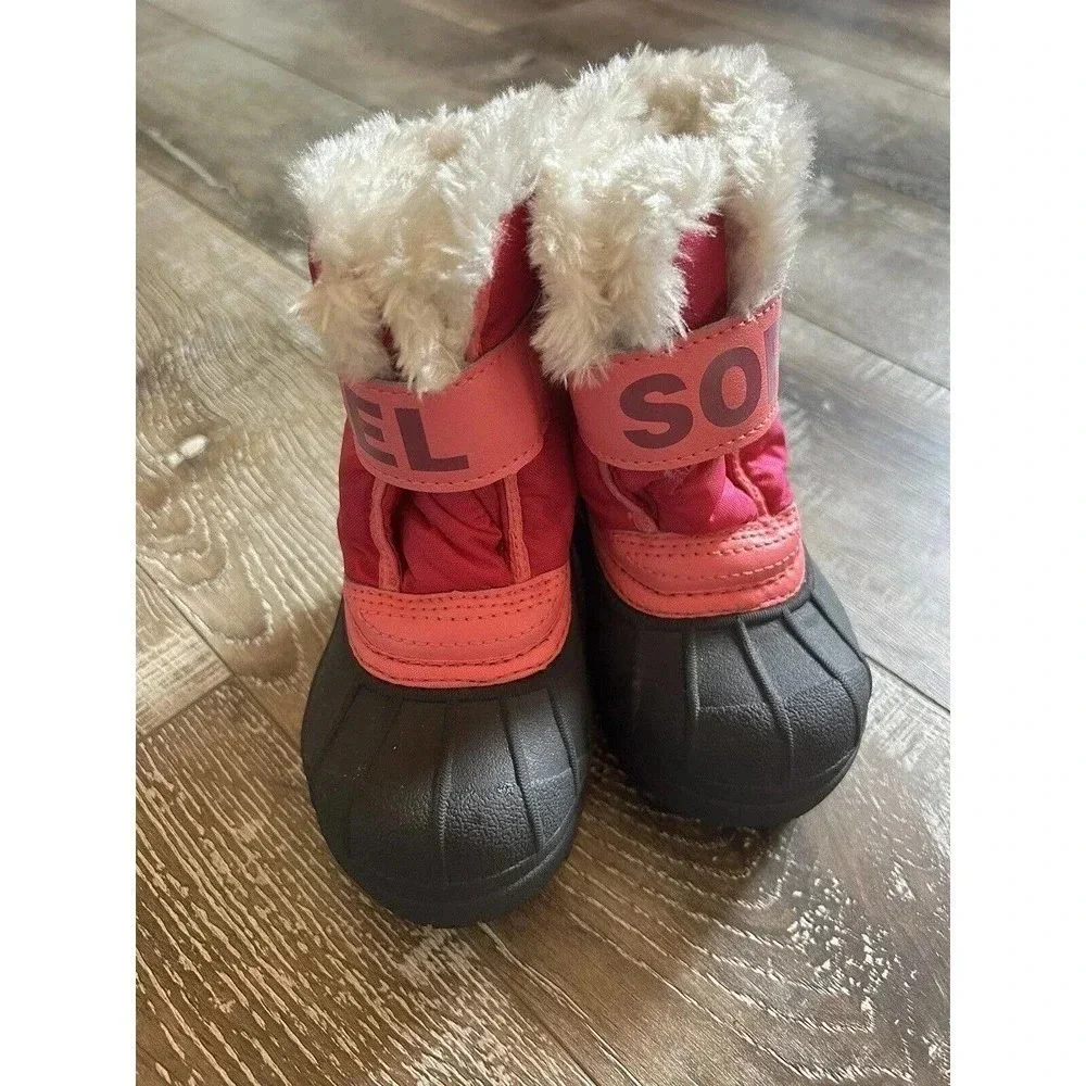 Sorel Girls Snow Commander Winter Boots Size 6 Pink Black NC1877-652